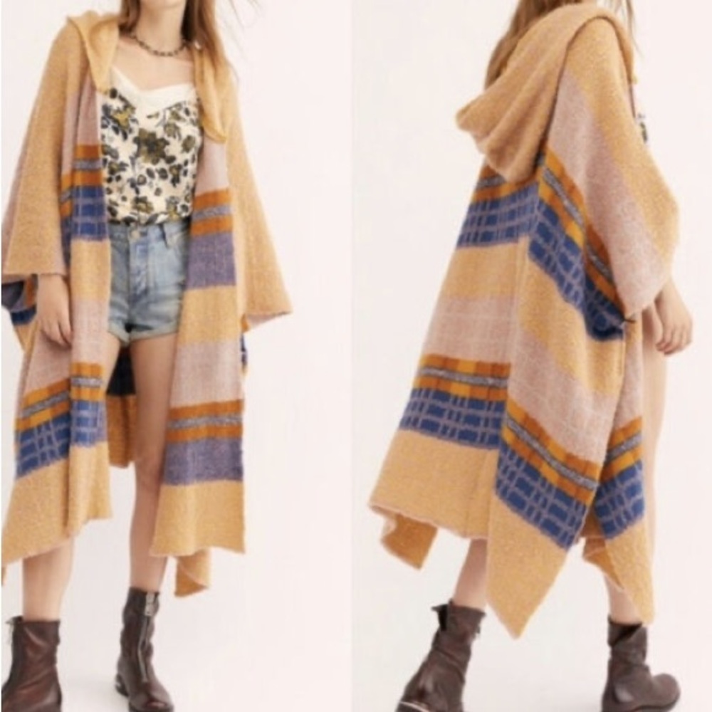 Free People hooded striped poncho